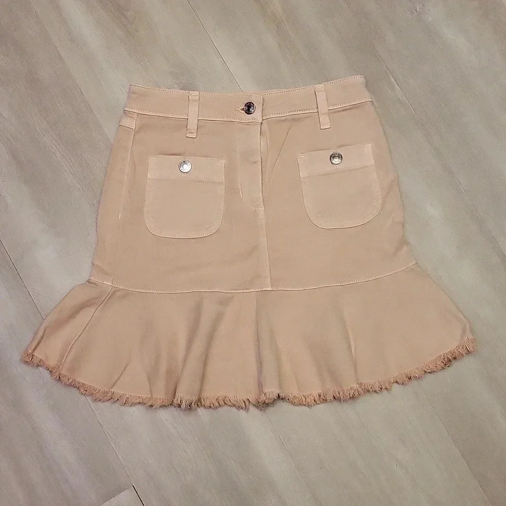Michael Kors Blush Pink Denim 4 Pocket Zip Fit and Flare Skirt Womens Size 0
